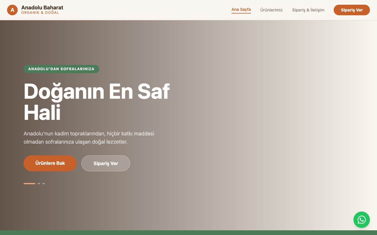 Anadolu Baharat | Organik & Doğal Lezzetler web sitesi şablonu
