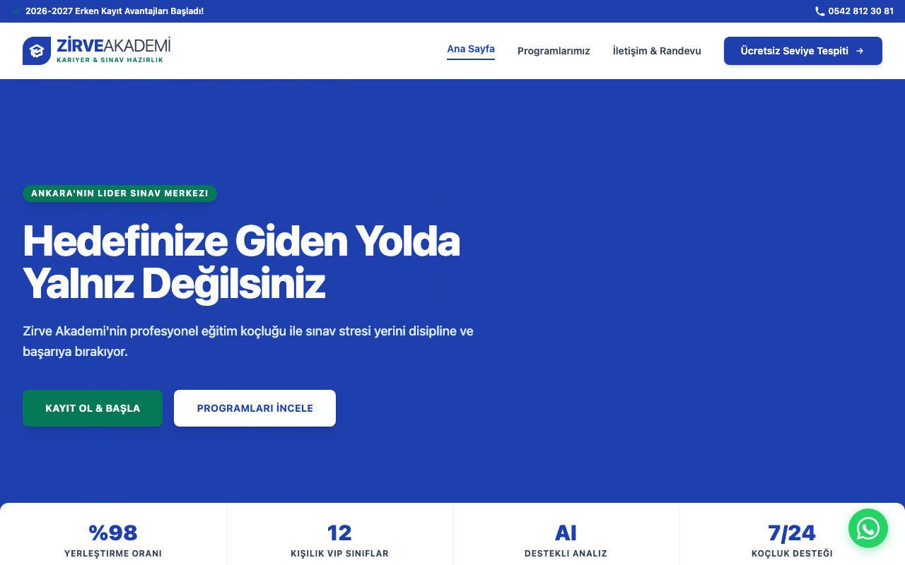 Zirve Akademi | Ankara Kariyer ve Sınav Hazırlık Merkezi web sitesi şablonu