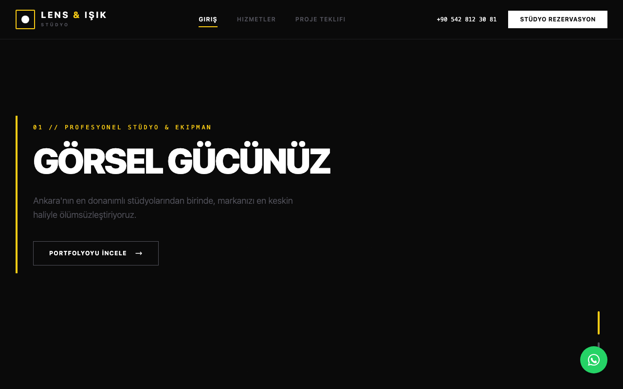 Lens & Işık | Kurumsal Fotoğraf Stüdyosu web sitesi şablonu