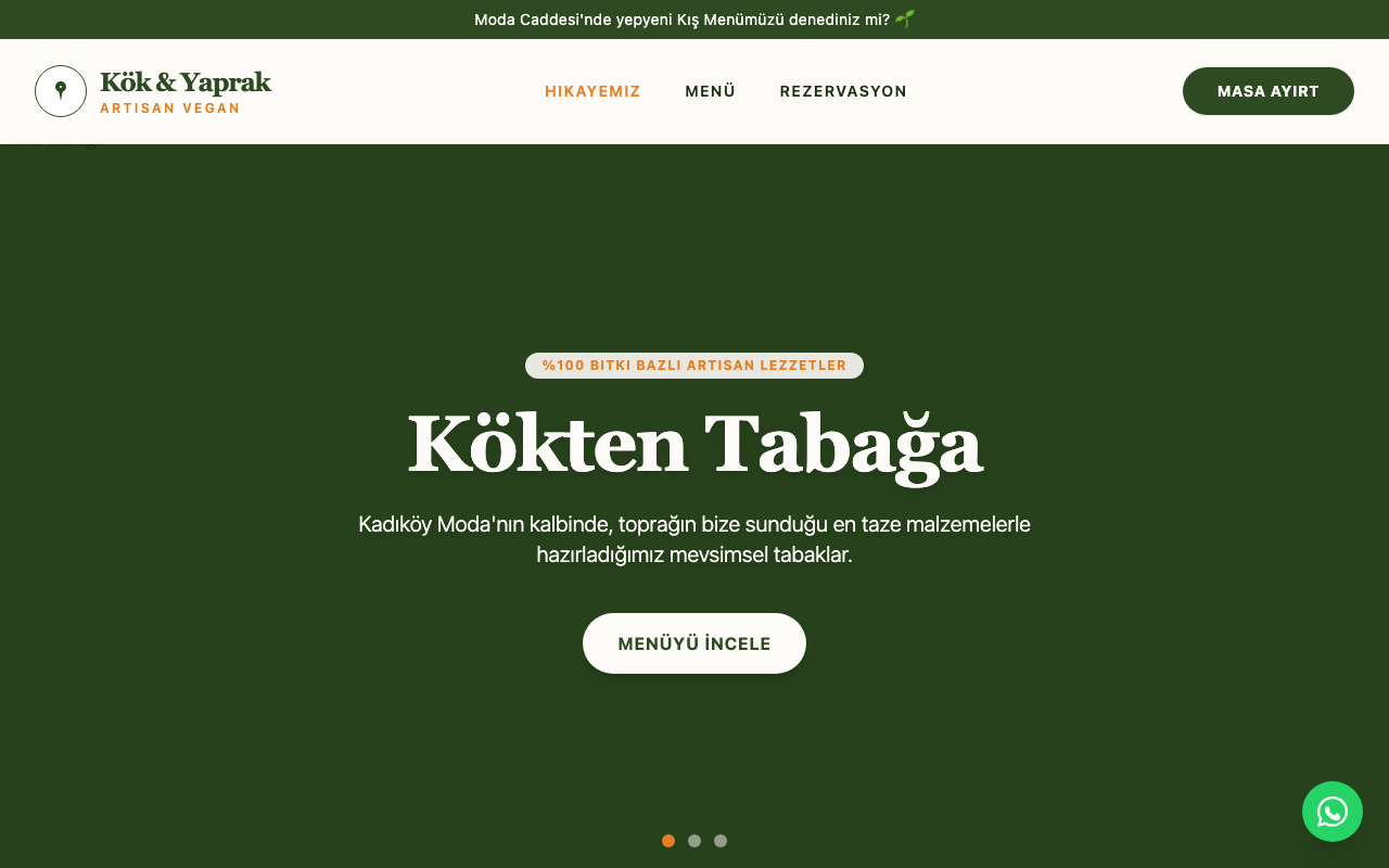 Kök & Yaprak | Artisan Vegan Mutfak web sitesi şablonu