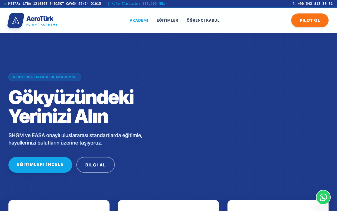 AeroTürk | Profesyonel Havacılık & Uçuş Akademisi web sitesi şablonu