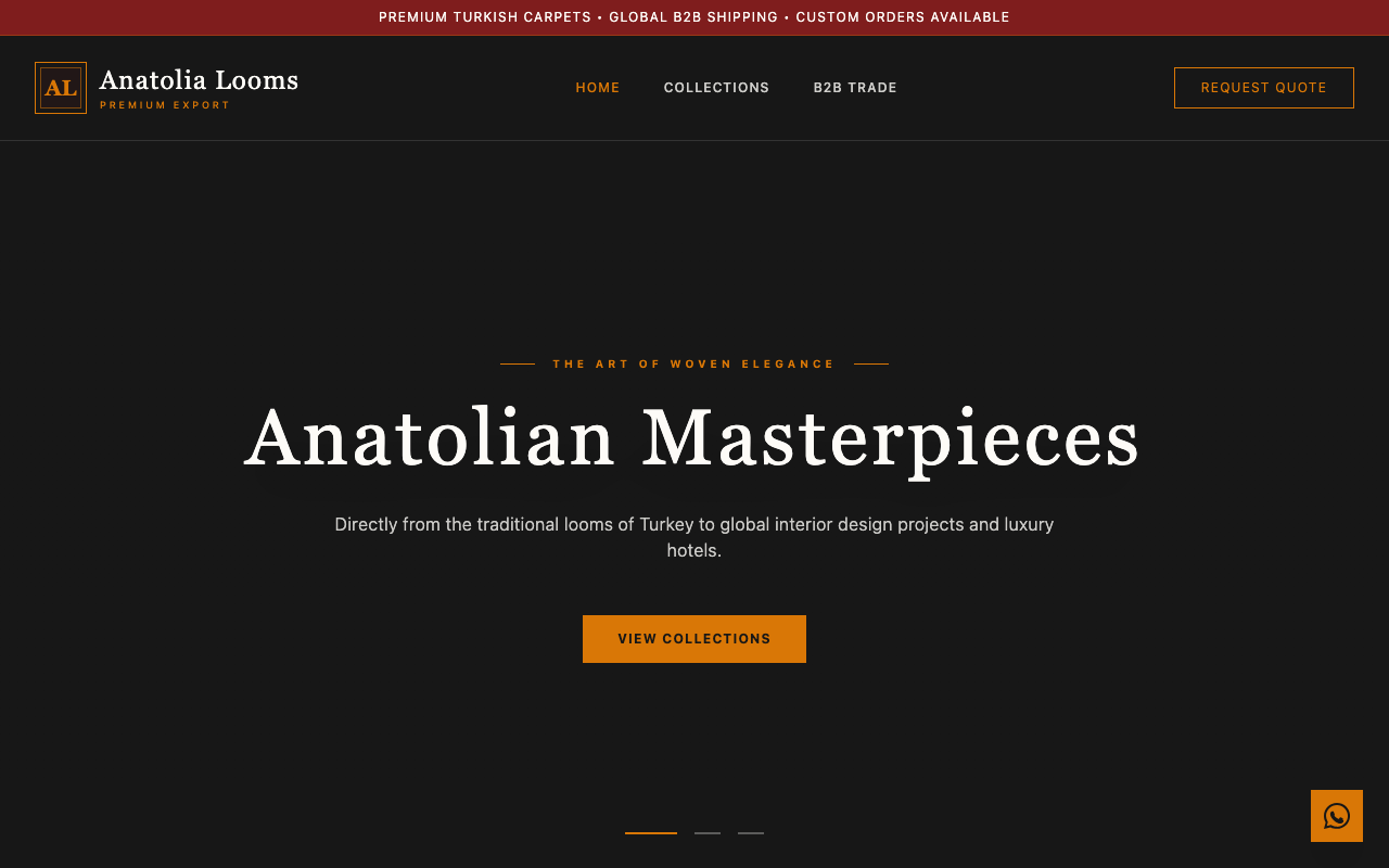 Anatolia Looms | Premium Turkish Carpet Export web sitesi şablonu