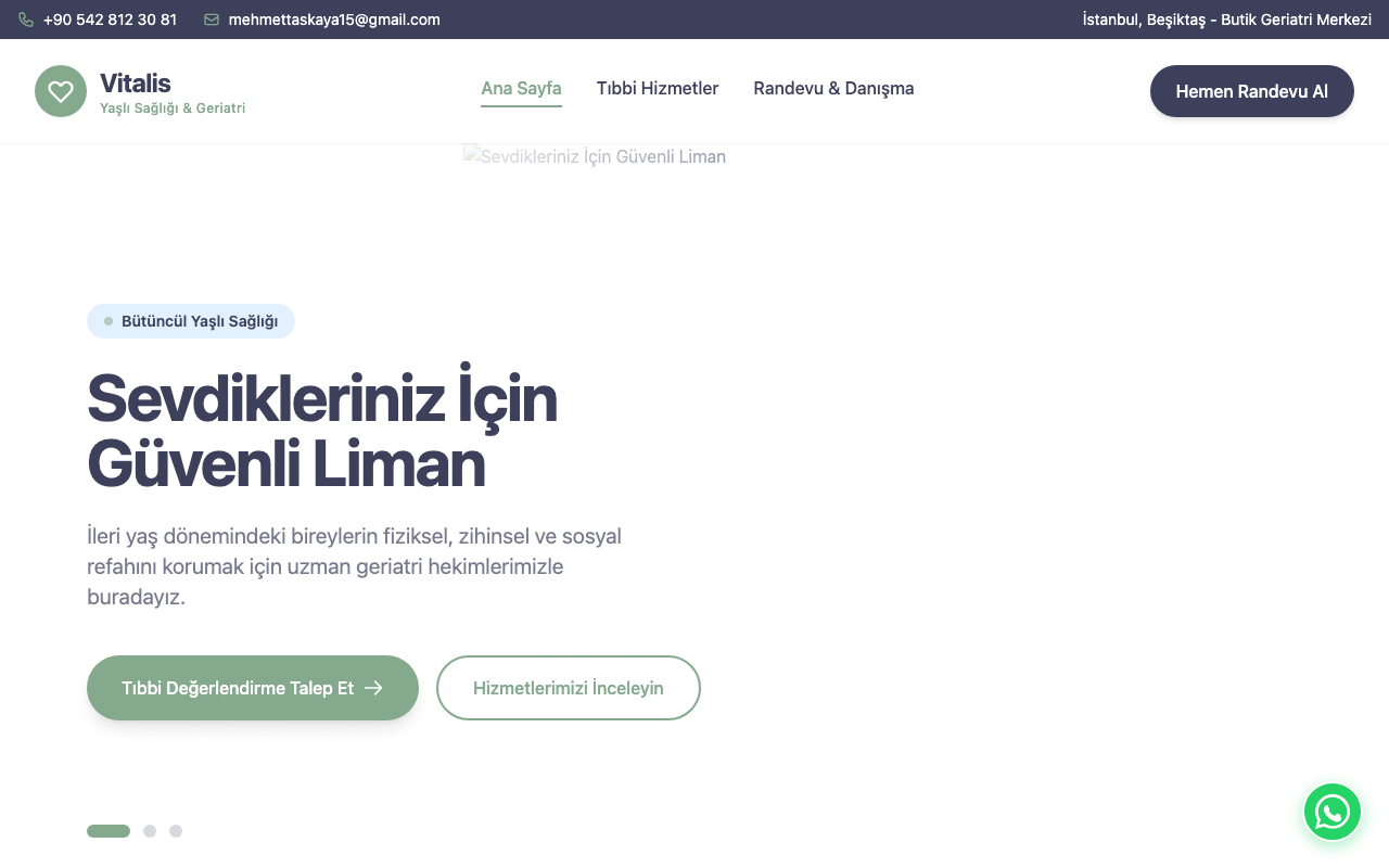 Vitalis Yaşlı Sağlığı & Geriatri Kliniği web sitesi şablonu