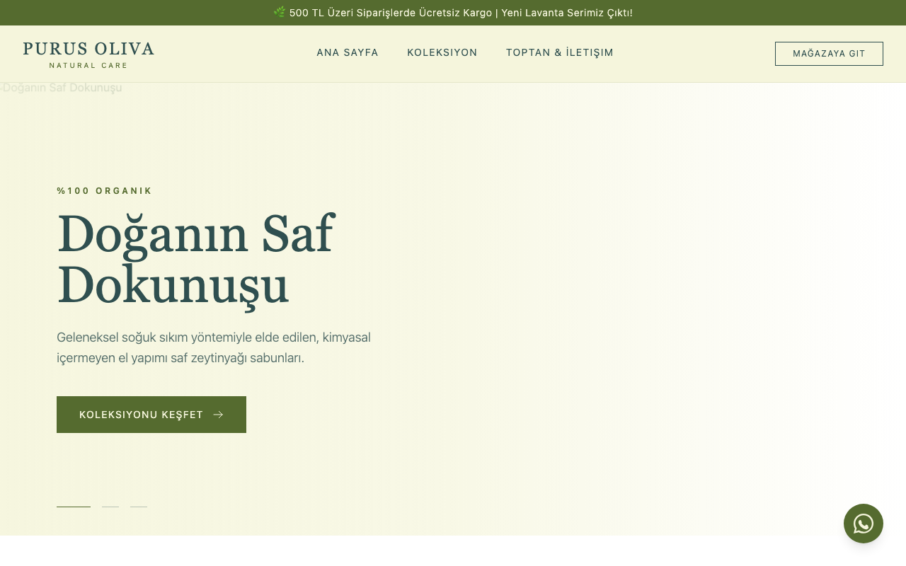 Purus Oliva | Organik Zeytinyağlı Doğal Bakım web sitesi şablonu