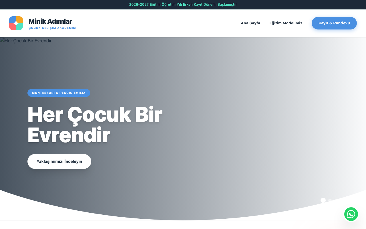 Minik Adımlar | Ankara Premium Çocuk Gelişim Akademisi web sitesi şablonu