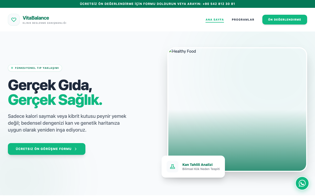 VitaBalance | Kişiye Özel Beslenme ve Diyet Danışmanlığı web sitesi şablonu