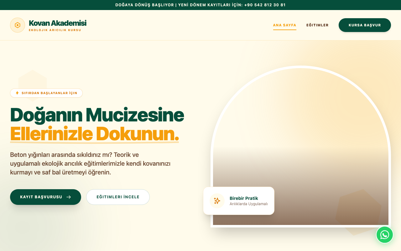 Kovan Akademisi | Ekolojik Arıcılık ve Bal Üretimi Kursu web sitesi şablonu
