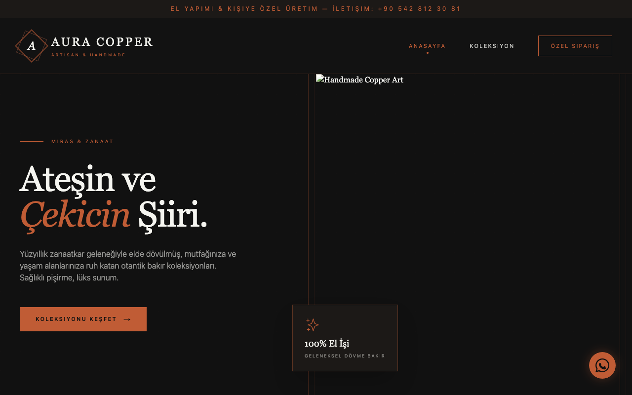 Aura Copper | El Yapımı Bakır Sanatı web sitesi şablonu