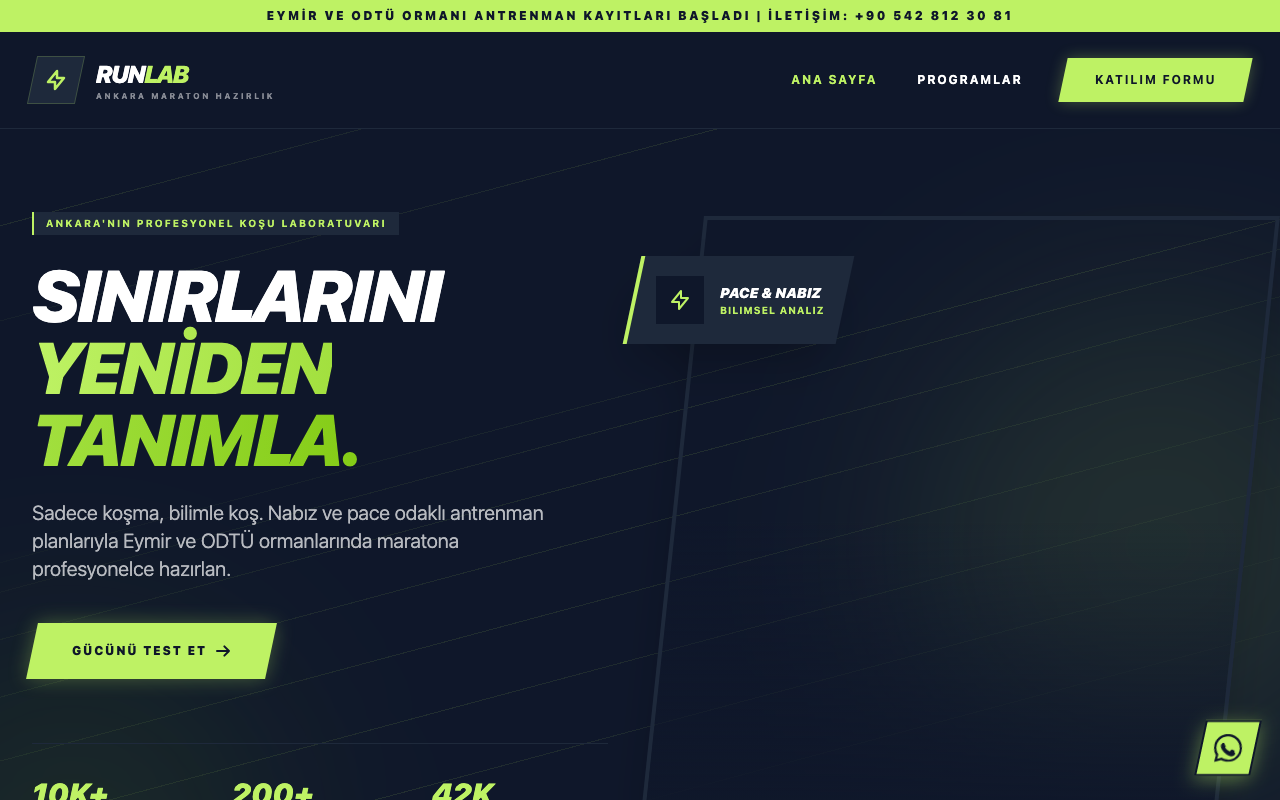 Ankara RunLab | Profesyonel Maraton Hazırlık & Antrenörlük web sitesi şablonu