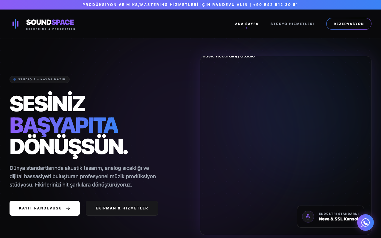 SoundSpace | Profesyonel Kayıt & Müzik Prodüksiyon Stüdyosu web sitesi şablonu