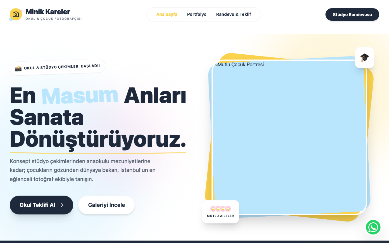 Minik Kareler | İstanbul Çocuk & Okul Fotoğrafçısı web sitesi şablonu