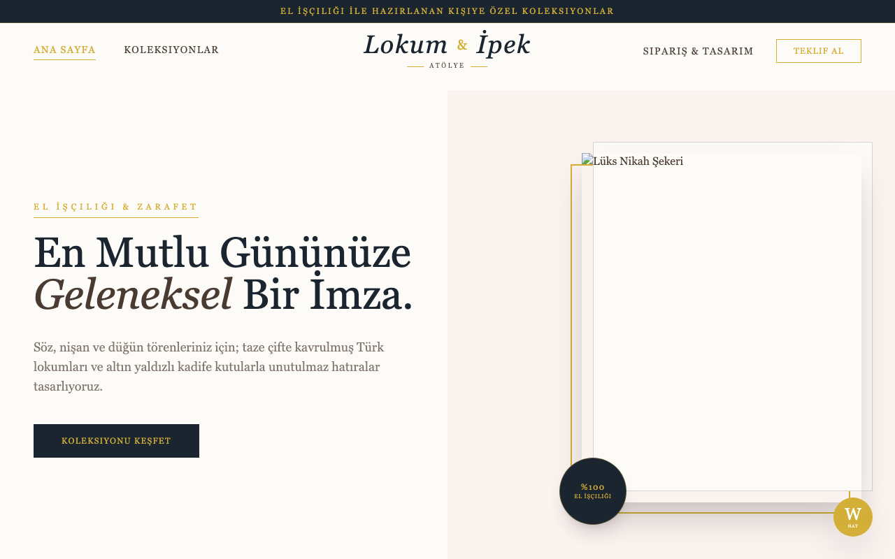 Lokum & İpek | Geleneksel Nikah Şekeri Atölyesi web sitesi şablonu