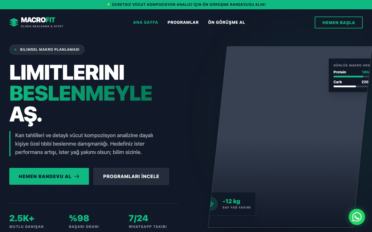 MacroFit | Klinik Beslenme & Sporcu Diyeti web sitesi şablonu