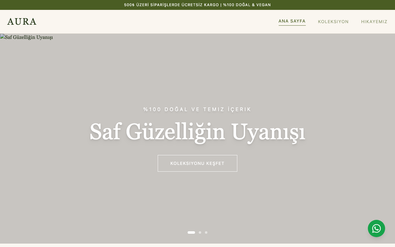 AURA Botanics | Saf Doğal Cilt Bakımı web sitesi şablonu
