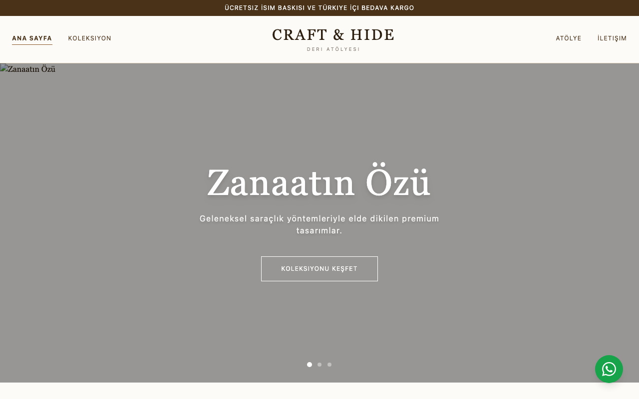 CRAFT & HIDE | El Yapımı Deri Atölyesi web sitesi şablonu