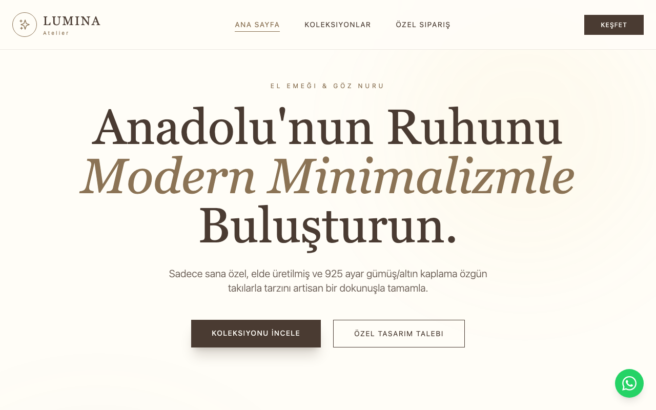 Lumina Atelier | El İşçiliği Takı Tasarımı web sitesi şablonu