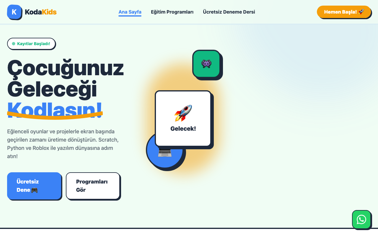 KodaKids Türkiye | Geleceğin Mimarları web sitesi şablonu