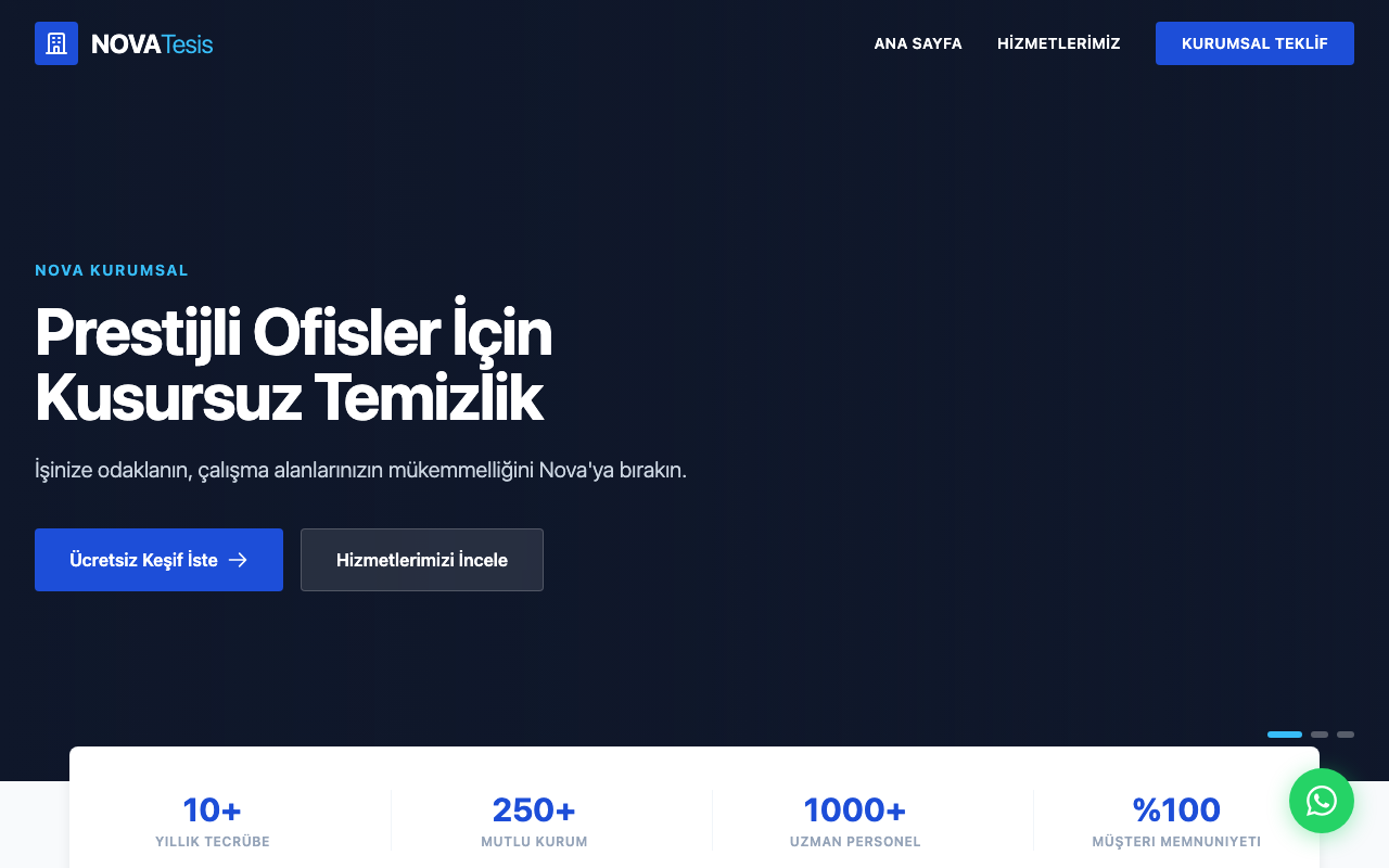 Nova Kurumsal Tesis Yönetimi web sitesi şablonu