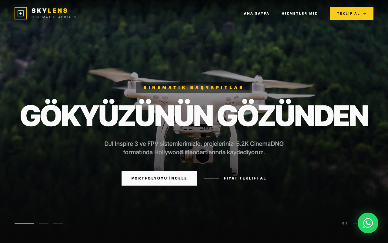 SkyLens Turkey | Sinematik Havadan Çekim web sitesi şablonu