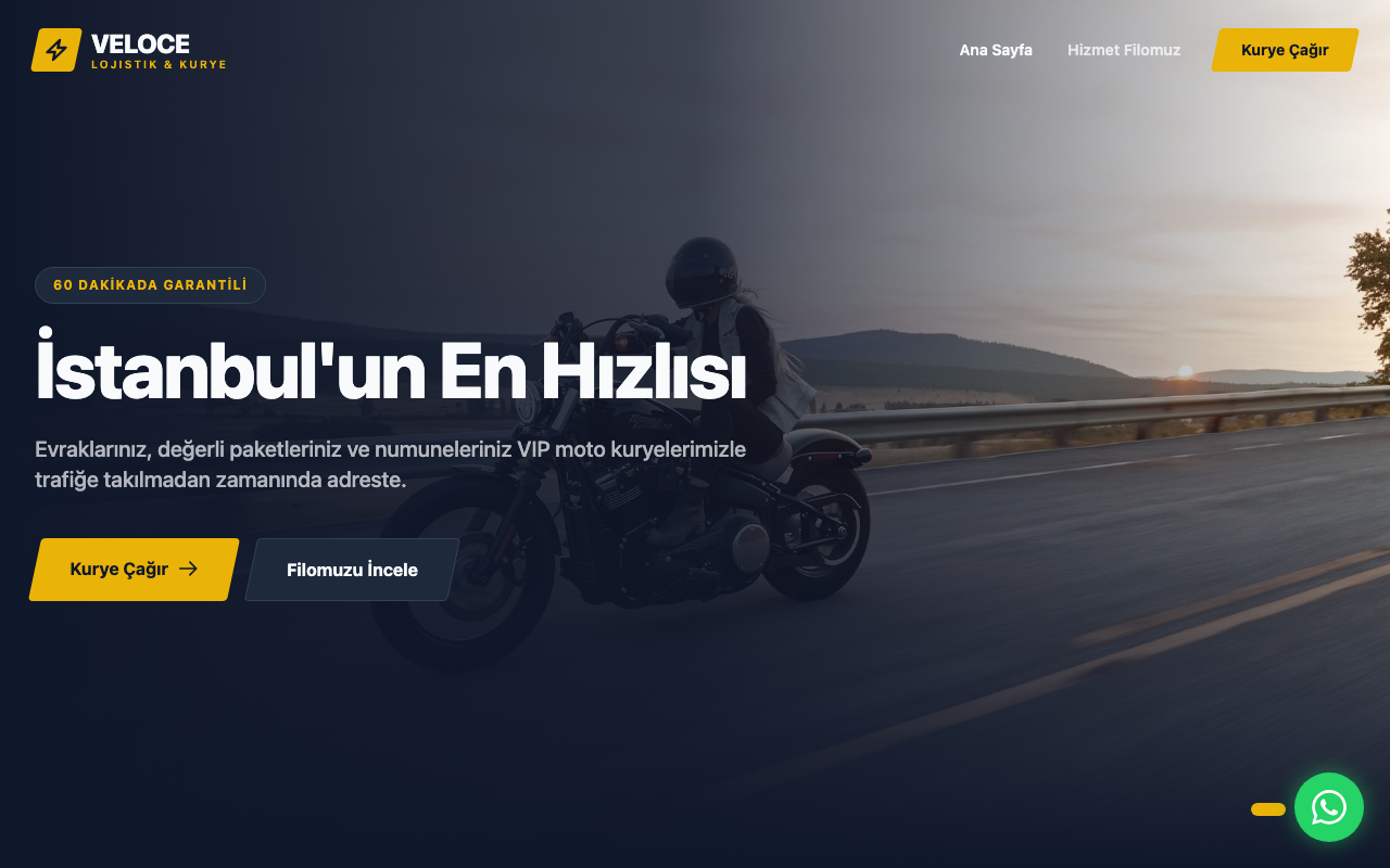 Veloce Lojistik | VIP Kurye & Teslimat web sitesi şablonu