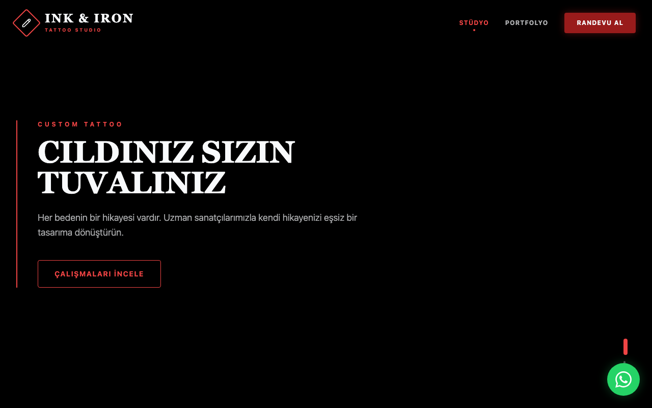 Ink & Iron | Butik Tattoo & Piercing Studio web sitesi şablonu