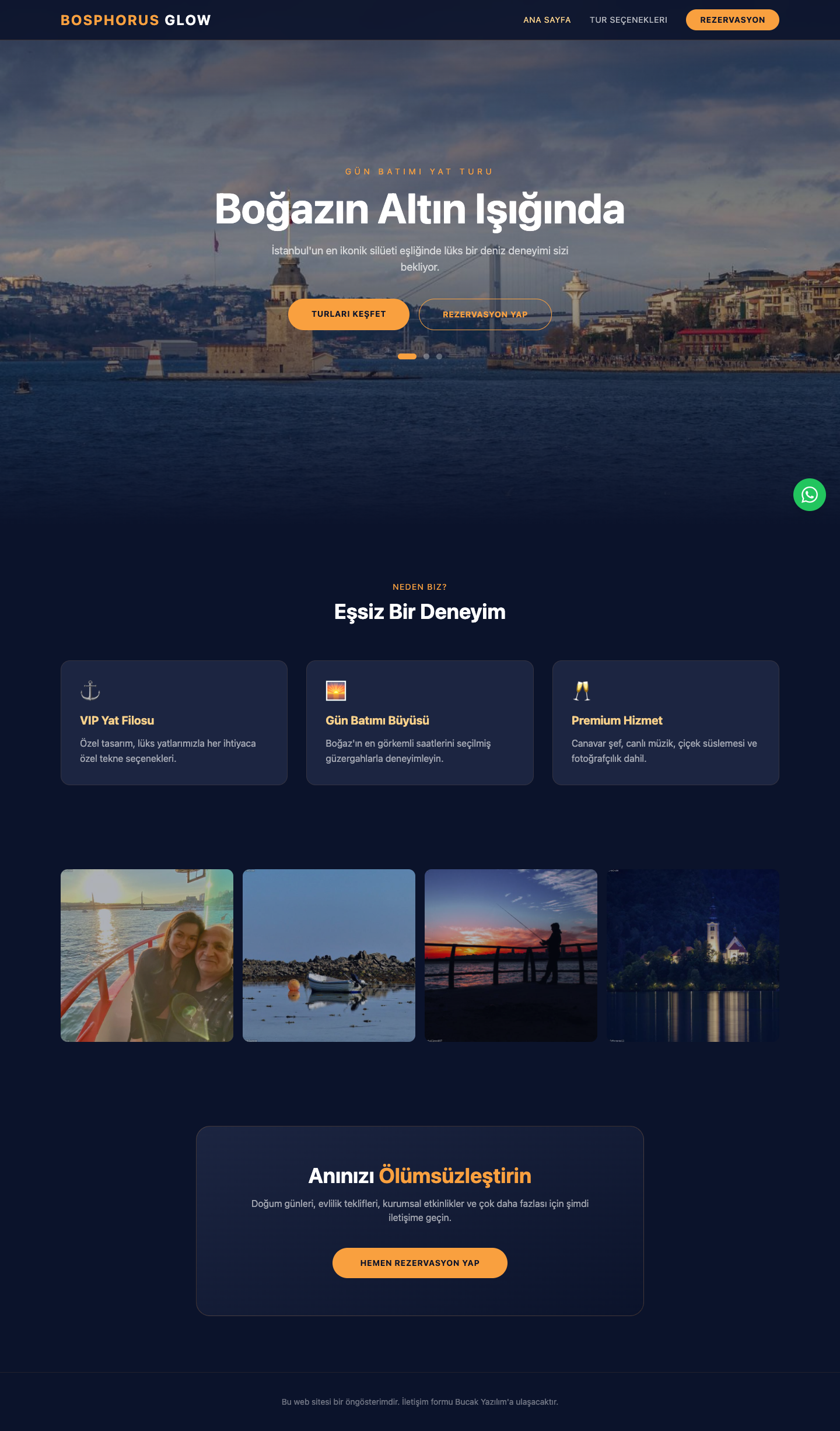 Bosphorus Glow | Premium Tekne Turları web sitesi şablonu