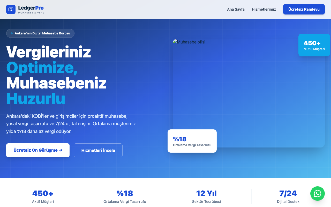 LedgerPro | Dijital Muhasebe & Vergi Danışmanlığı web sitesi şablonu
