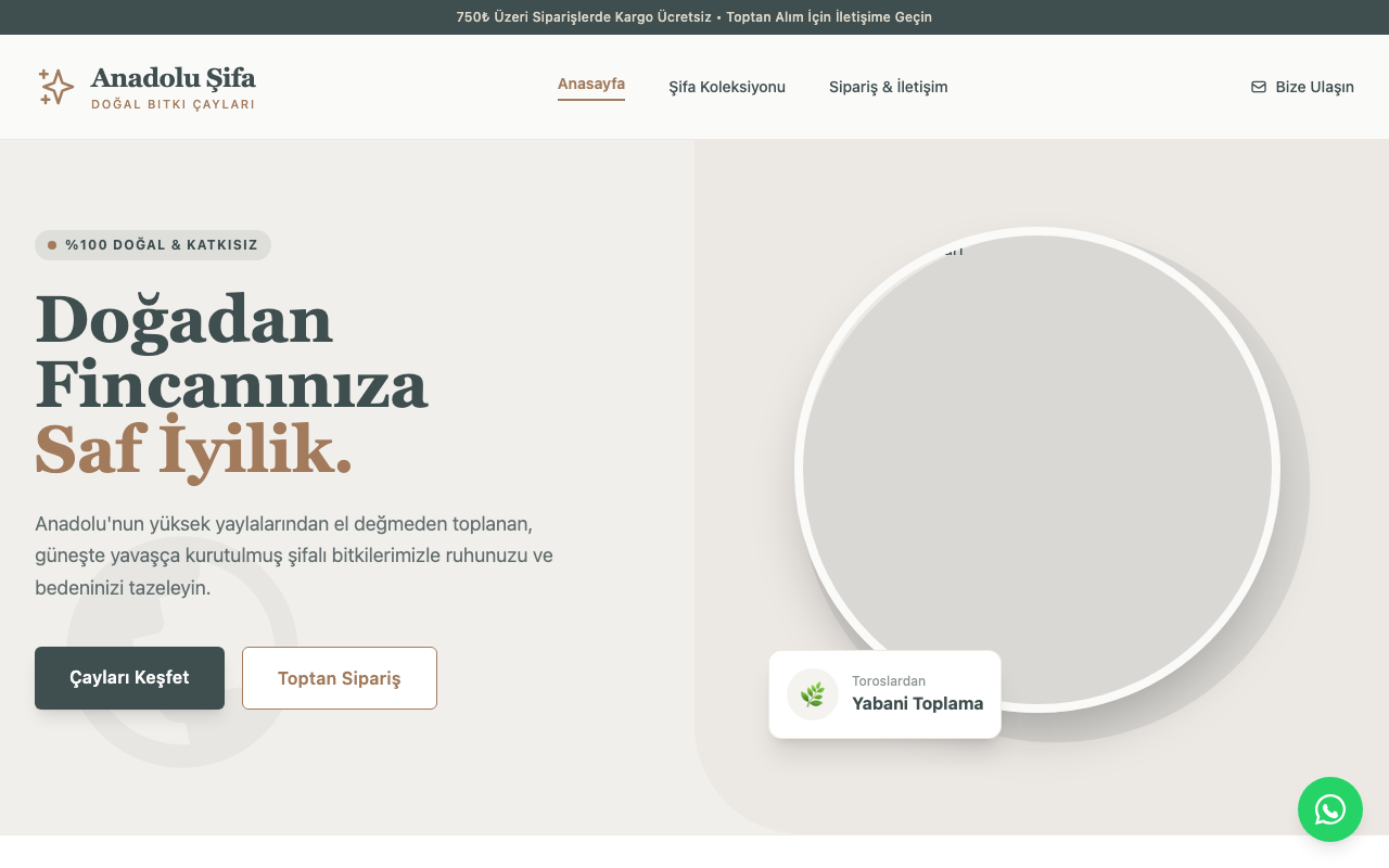 Anadolu Şifa | Geleneksel Doğal Bitki Çayları ve Kuru Otlar web sitesi şablonu