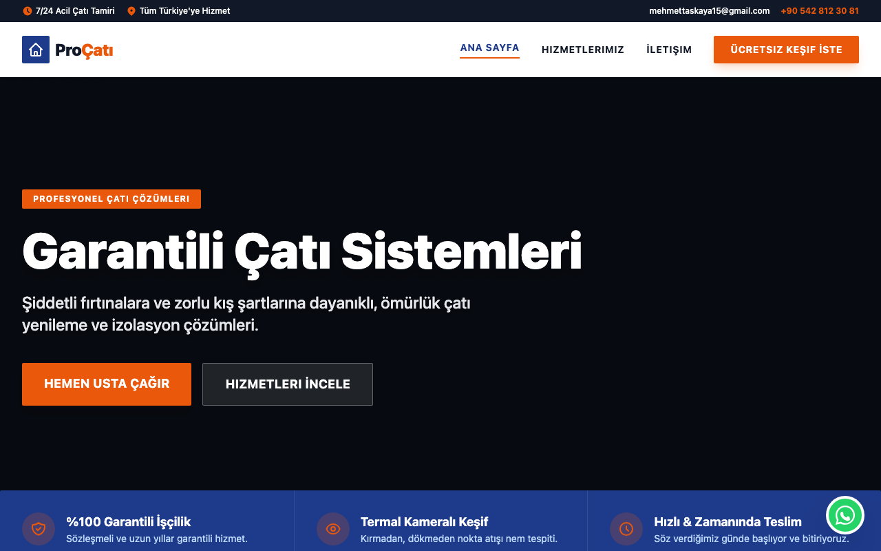 ProÇatı | Kurumsal Çatı Sistemleri ve İzolasyon Çözümleri web sitesi şablonu