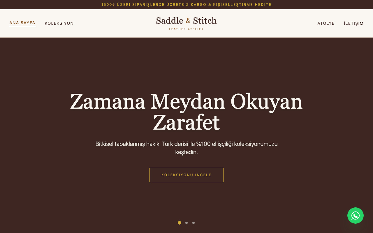 Saddle & Stitch | Premium Türk Derisi El Çantaları web sitesi şablonu
